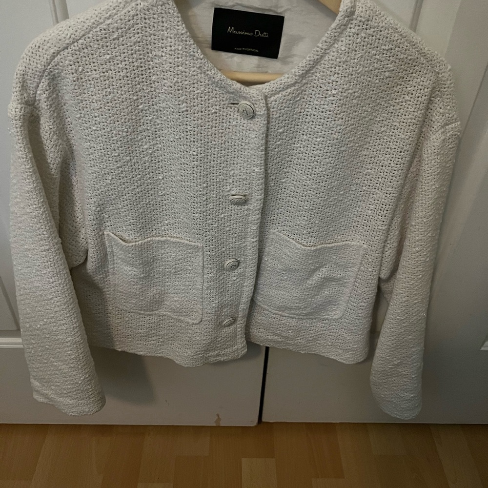 Massimo Dutti Women's Cream Textured Jacket